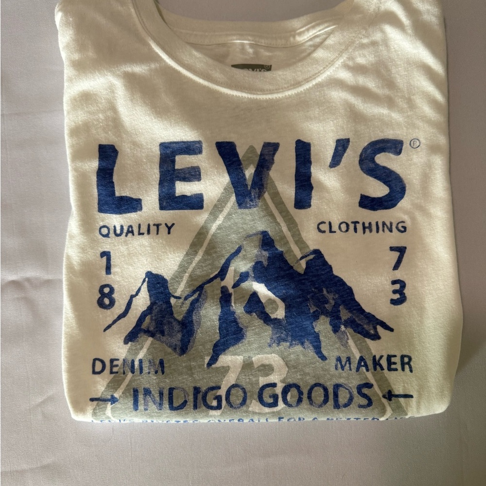 Levi's Cream Tee with Blue Mountain Graphic